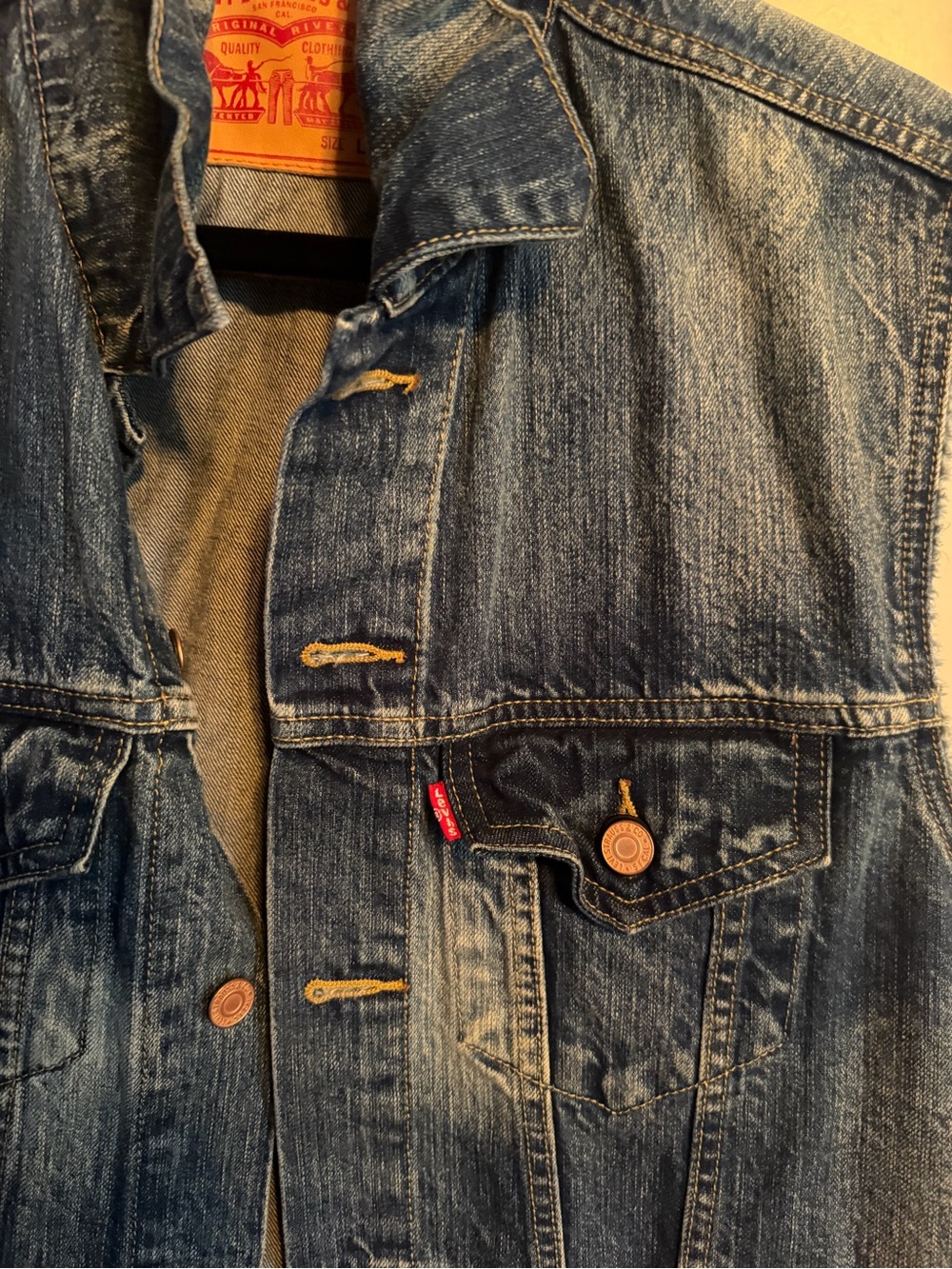 Levi's Blue Distressed Denim Sleeveless Vest - Picture 4 of 8
